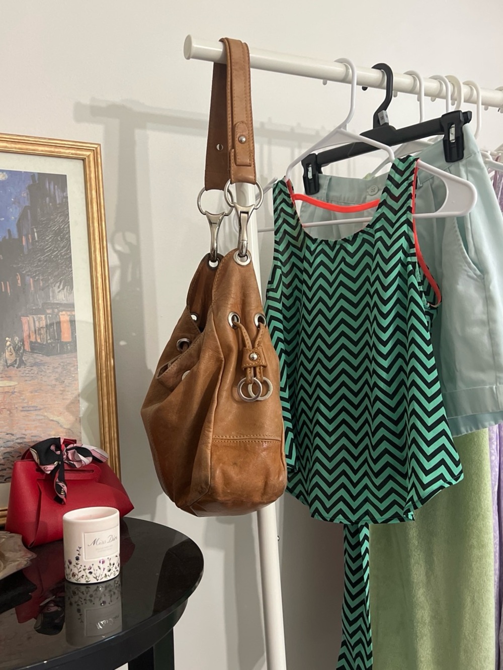 dELiA*s Green and Black Chevron Tank Top with Coral Trim